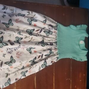 Girls Mint Green Butterfly Print Dress